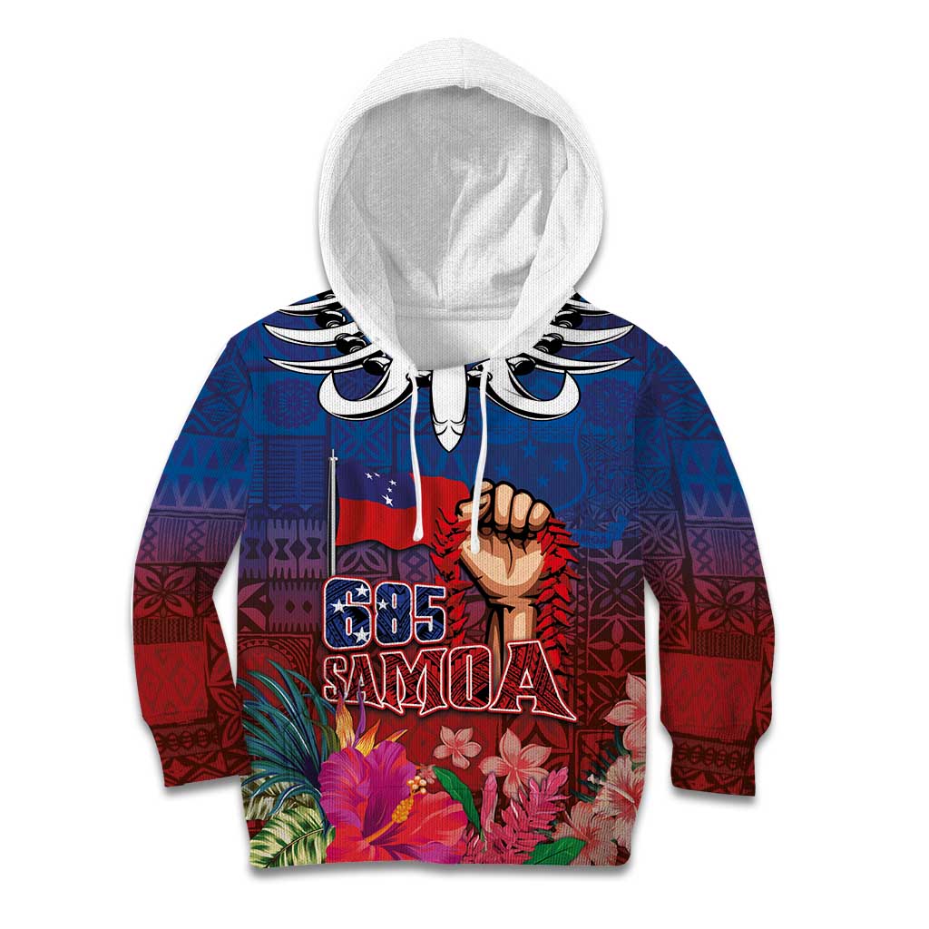 Proud of Samoa Kid Hoodie Ula Nifo with Samoa 685 and Hibiscus Tapa Tribal Pattern