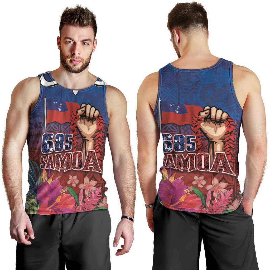 Proud of Samoa Men Tank Top Ula Nifo with Samoa 685 and Hibiscus Tapa Tribal Pattern