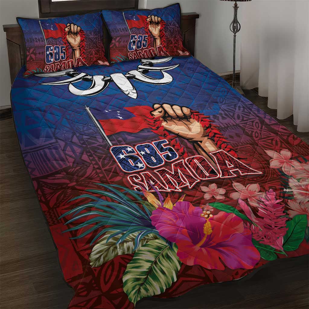 Proud of Samoa Quilt Bed Set Ula Nifo with Samoa 685 and Hibiscus Tapa Tribal Pattern