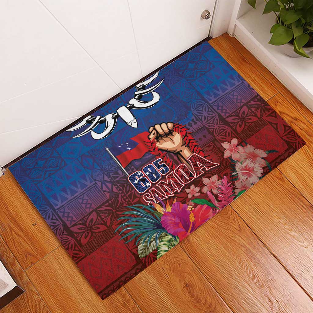 Proud of Samoa Rubber Doormat Ula Nifo with Samoa 685 and Hibiscus Tapa Tribal Pattern