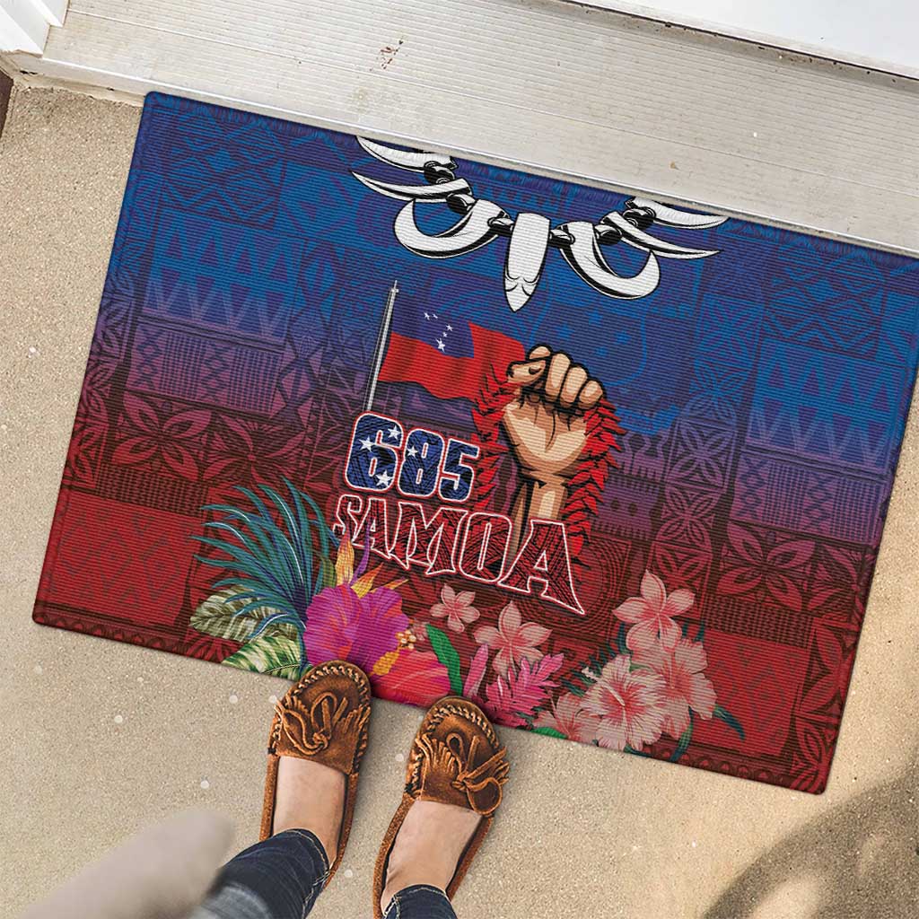 Proud of Samoa Rubber Doormat Ula Nifo with Samoa 685 and Hibiscus Tapa Tribal Pattern