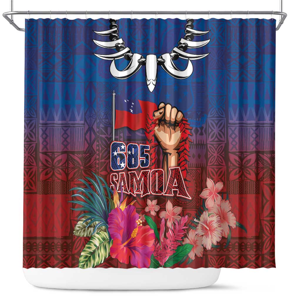 Proud of Samoa Shower Curtain Ula Nifo with Samoa 685 and Hibiscus Tapa Tribal Pattern