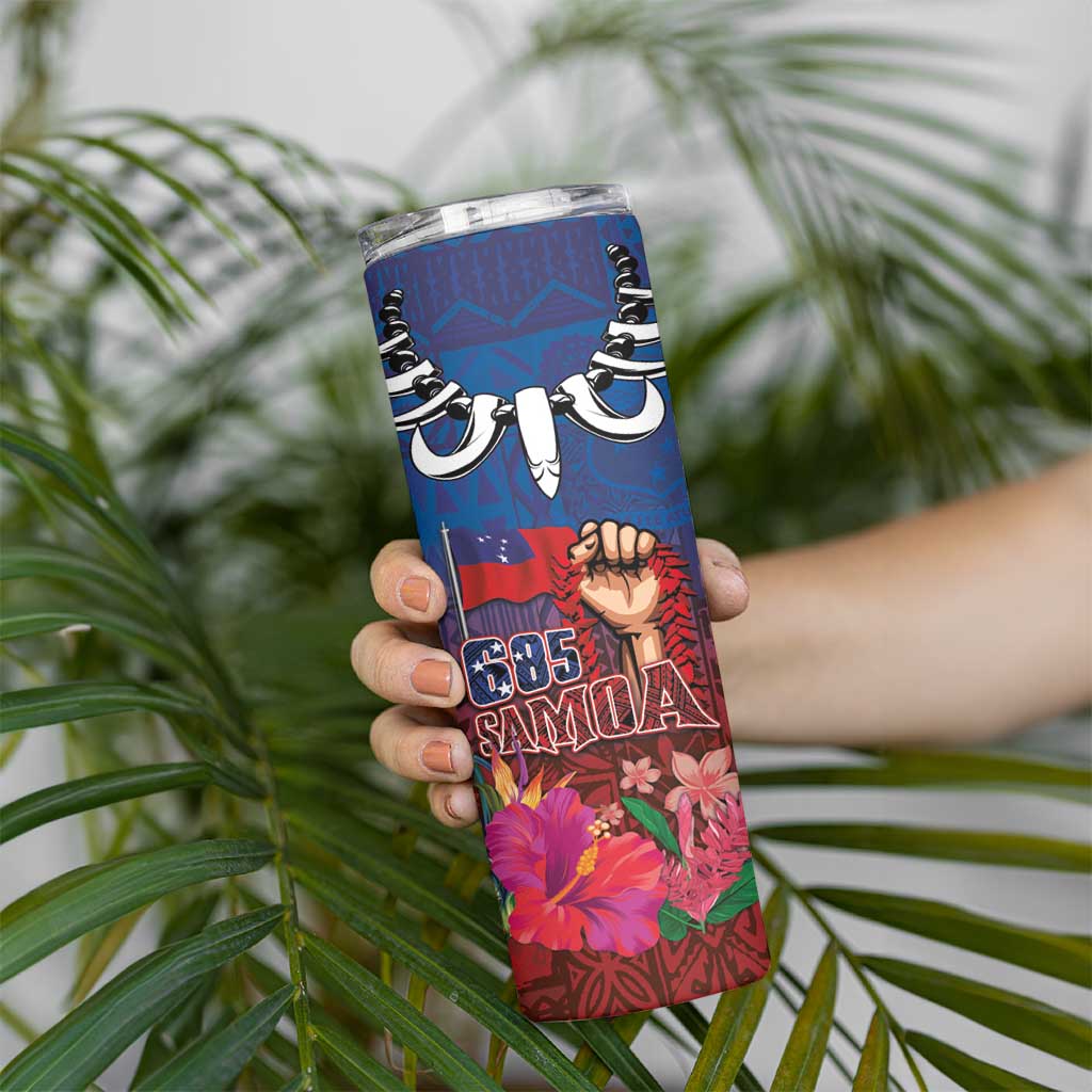 Proud of Samoa 685 Skinny Tumbler Ula Nifo and Hibiscus Tapa Tribal Pattern