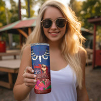 Proud of Samoa 685 Skinny Tumbler Ula Nifo and Hibiscus Tapa Tribal Pattern