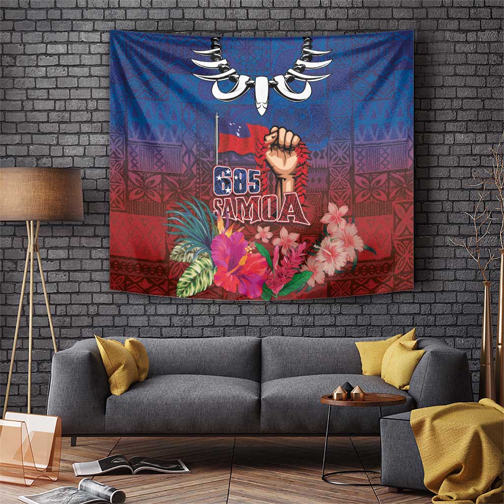 Proud of Samoa Tapestry Ula Nifo with Samoa 685 and Hibiscus Tapa Tribal Pattern