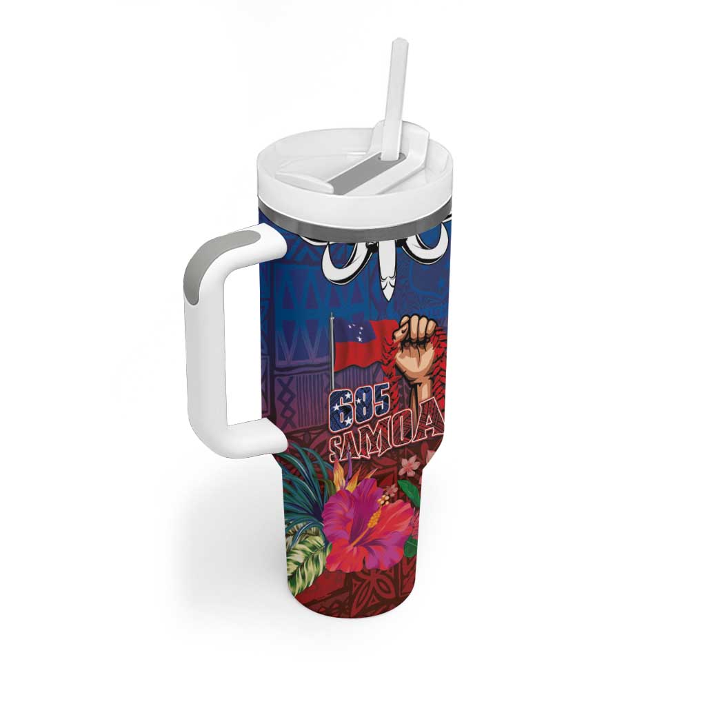 Proud of Samoa 685 Tumbler With Handle Ula Nifo and Hibiscus Tapa Tribal Pattern