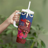 Proud of Samoa 685 Tumbler With Handle Ula Nifo and Hibiscus Tapa Tribal Pattern