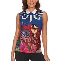 Proud of Samoa Women Sleeveless Polo Shirt Ula Nifo with Samoa 685 and Hibiscus Tapa Tribal Pattern