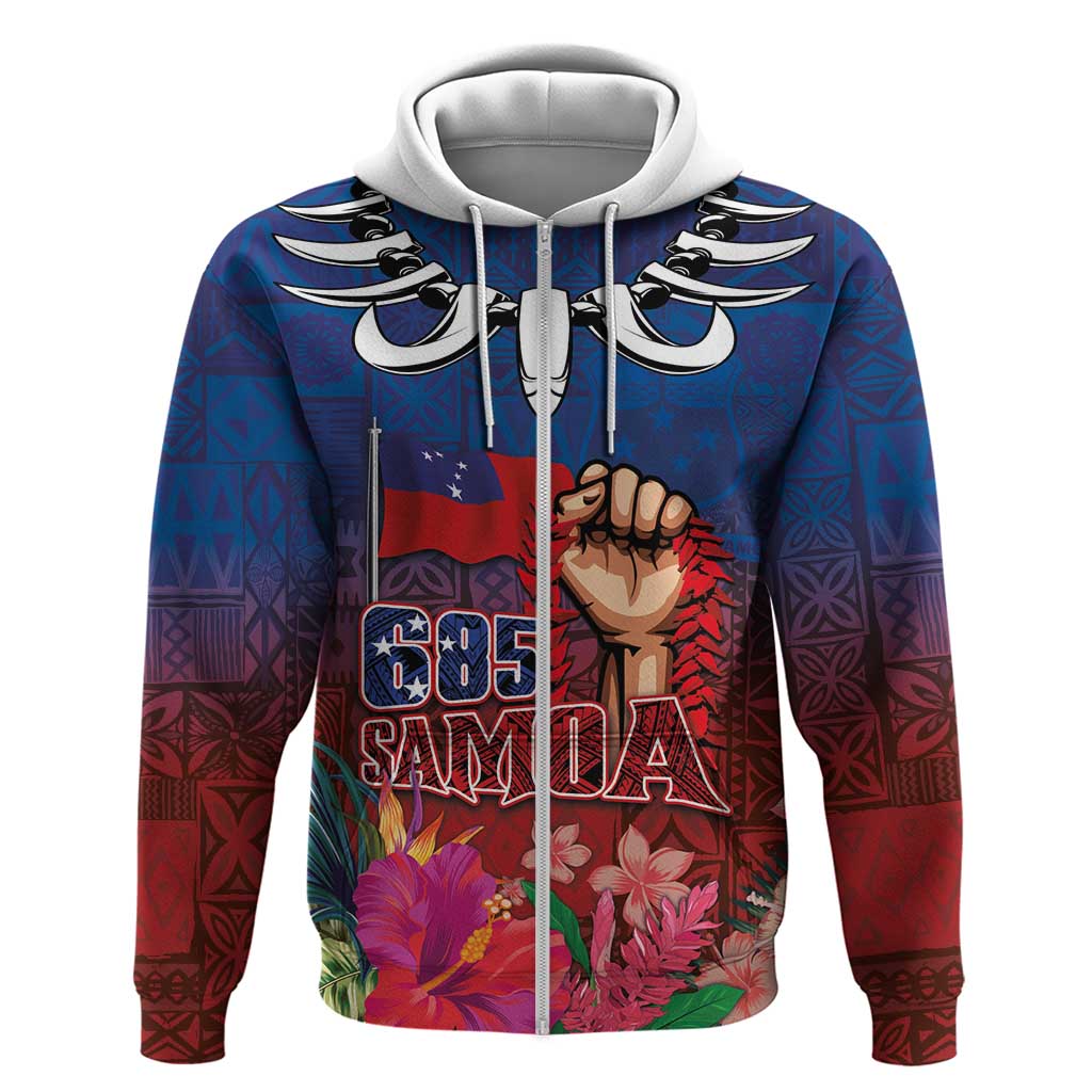 Proud of Samoa Zip Hoodie Ula Nifo with Samoa 685 and Hibiscus Tapa Tribal Pattern