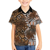 Fiji Masi Tapa Tribal Family Matching Tank Maxi Dress and Hawaiian Shirt Old Hibiscus Vintage Style LT03 Son's Shirt Brown - Polynesian Pride