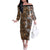 Fiji Masi Tapa Tribal Off The Shoulder Long Sleeve Dress Old Hibiscus Vintage Style LT03 Women Brown - Polynesian Pride