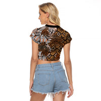 Fiji Masi Tapa Tribal Raglan Cropped T Shirt Old Hibiscus Vintage Style LT03 - Polynesian Pride