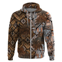 Fiji Masi Tapa Tribal Zip Hoodie Old Hibiscus Vintage Style LT03 Zip Hoodie Brown - Polynesian Pride