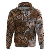Fiji Masi Tapa Tribal Zip Hoodie Old Hibiscus Vintage Style LT03 Pullover Hoodie Brown - Polynesian Pride