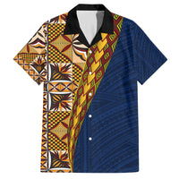 Samoan Siapo Family Matching Off Shoulder Short Dress and Hawaiian Shirt Tatau Pattern Half Style LT03 Dad's Shirt - Short Sleeve Yellow - Polynesian Pride