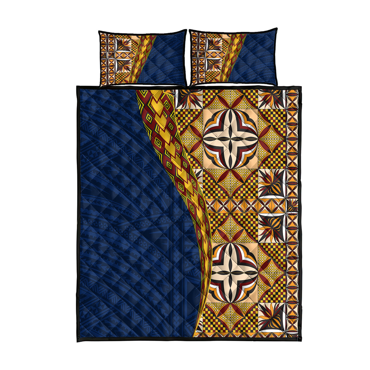 Samoan Siapo Quilt Bed Set Tatau Pattern Half Style LT03 Yellow - Polynesian Pride