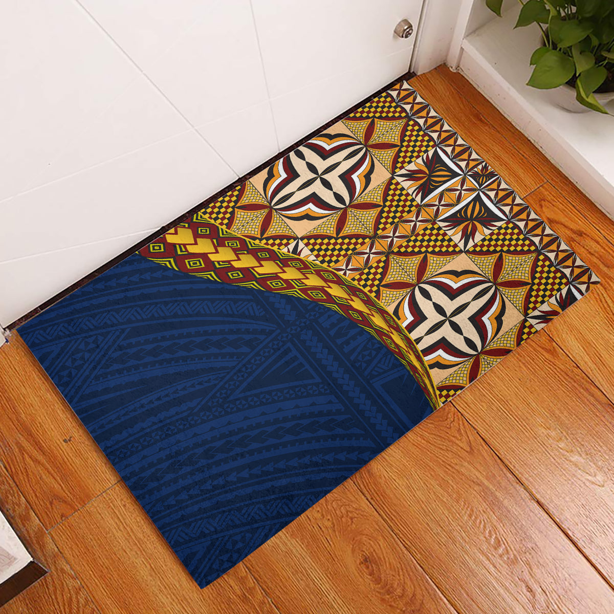 Samoan Siapo Rubber Doormat Tatau Pattern Half Style LT03 Yellow - Polynesian Pride