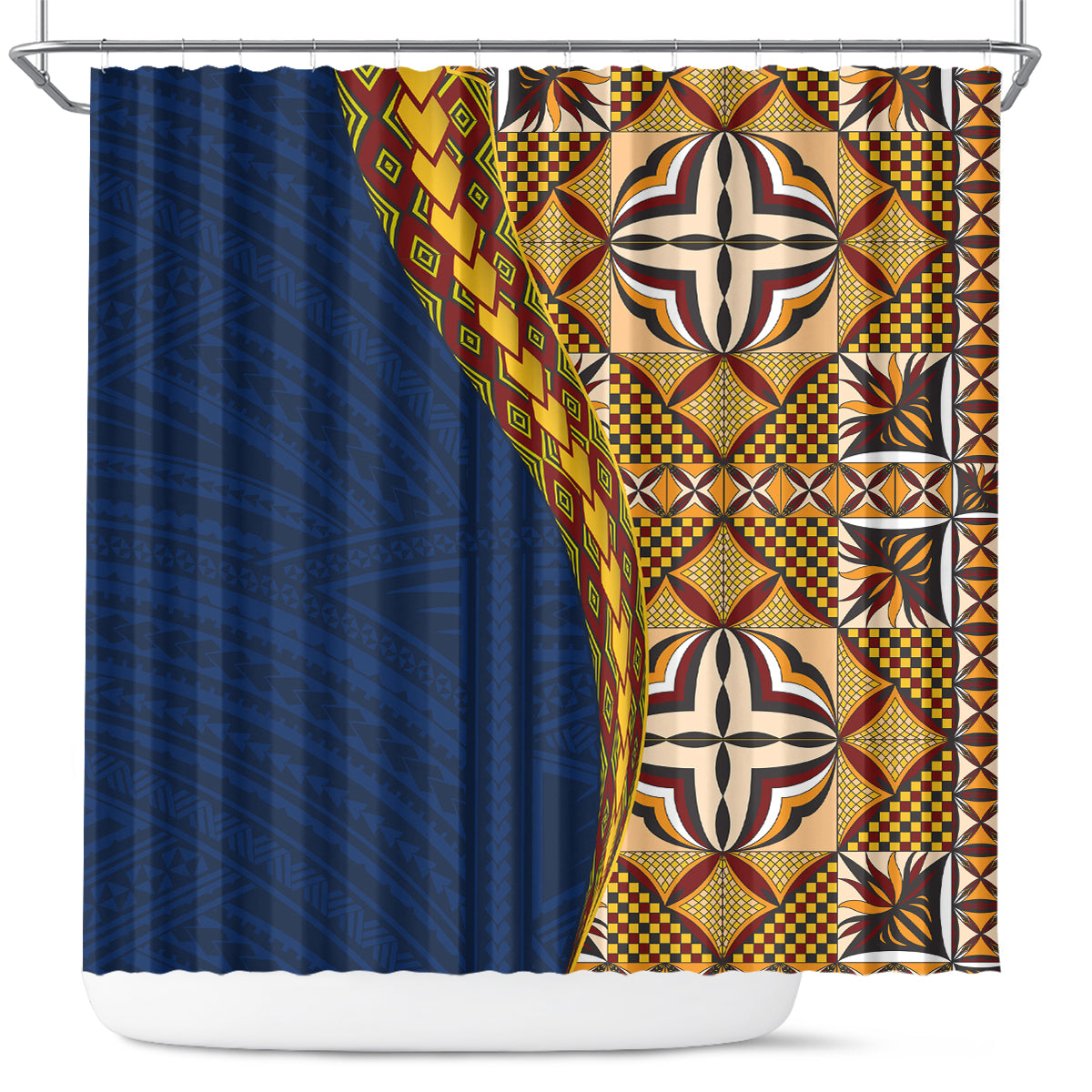 Samoan Siapo Shower Curtain Tatau Pattern Half Style LT03 Yellow - Polynesian Pride