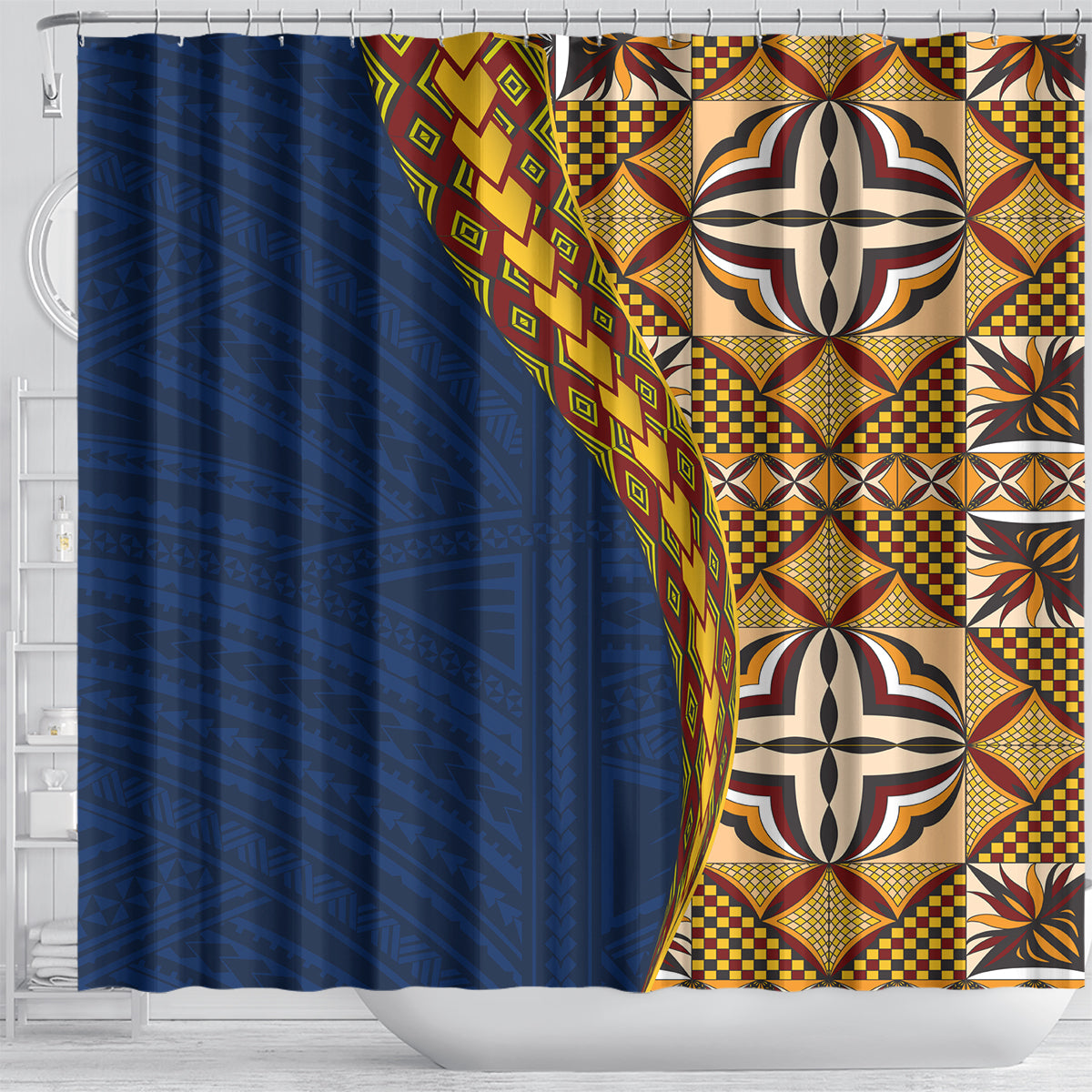 Samoan Siapo Shower Curtain Tatau Pattern Half Style LT03 - Polynesian Pride