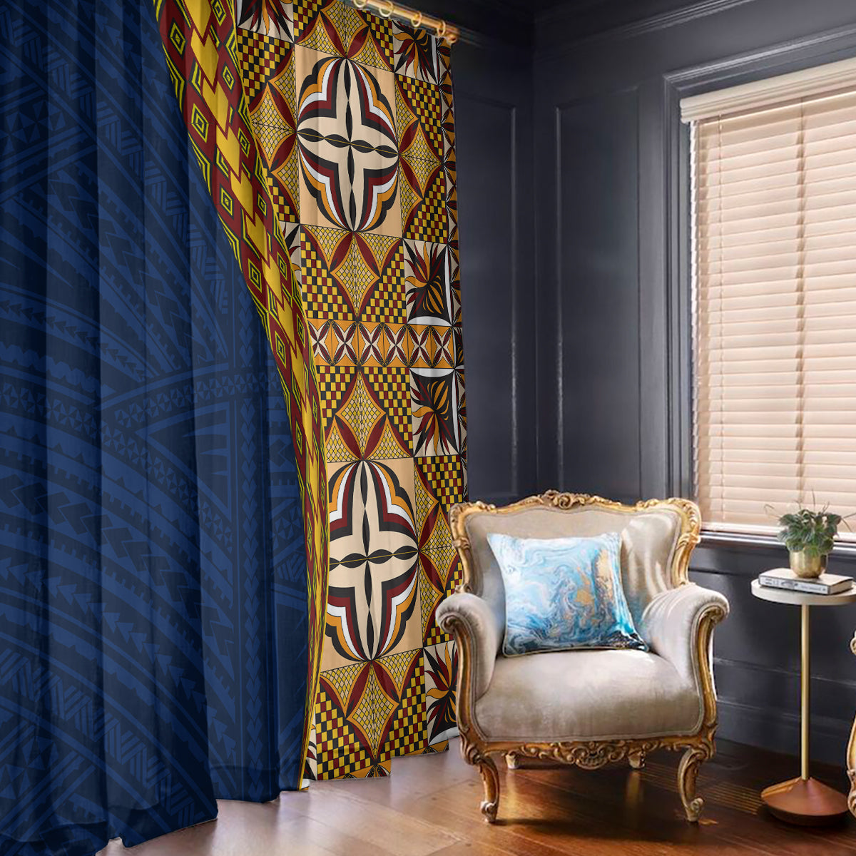 Samoan Siapo Window Curtain Tatau Pattern Half Style LT03 - Polynesian Pride