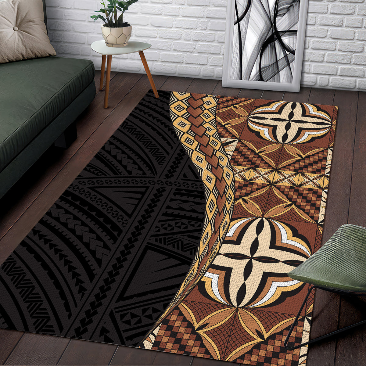 Samoan Siapo Area Rug Tatau Pattern Half Style Retro Mode LT03 Brown - Polynesian Pride