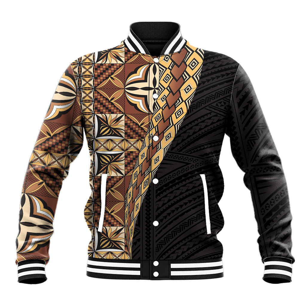 Samoan Siapo Baseball Jacket Tatau Pattern Half Style Retro Mode LT03 Unisex Brown - Polynesian Pride