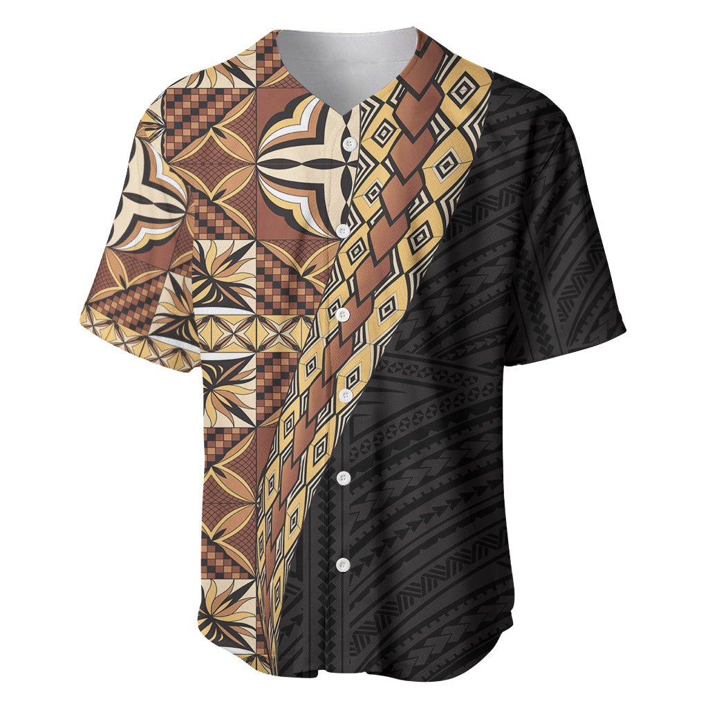 Samoan Siapo Baseball Jersey Tatau Pattern Half Style Retro Mode LT03 Brown - Polynesian Pride