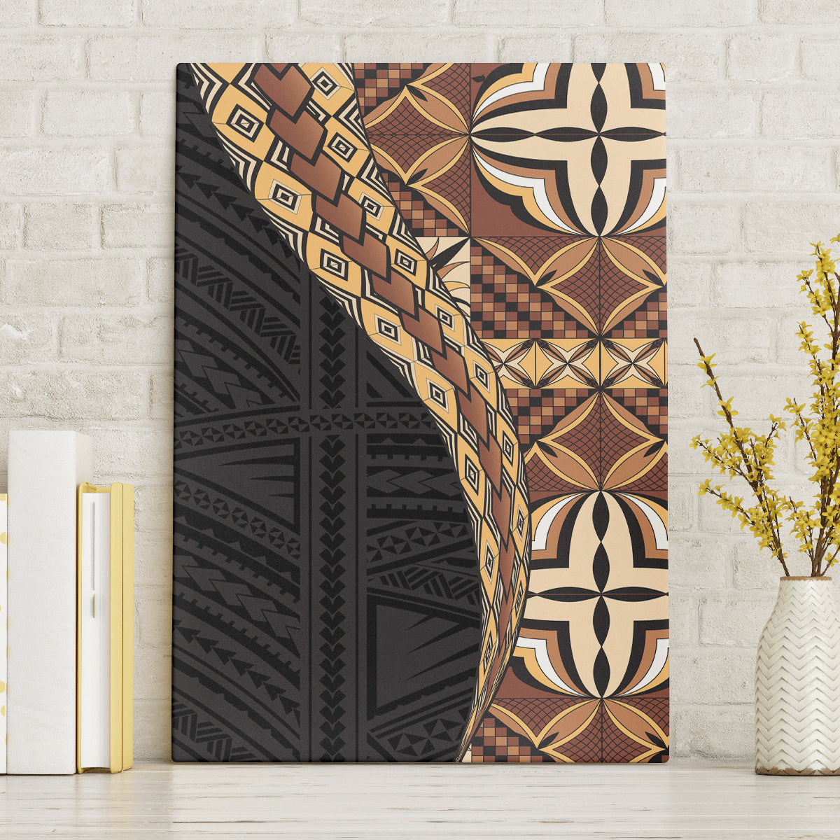 Samoan Siapo Canvas Wall Art Tatau Pattern Half Style Retro Mode LT03 Without Frame Brown - Polynesian Pride