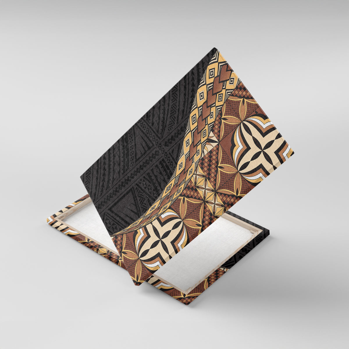 Samoan Siapo Canvas Wall Art Tatau Pattern Half Style Retro Mode LT03 With Frame Brown - Polynesian Pride