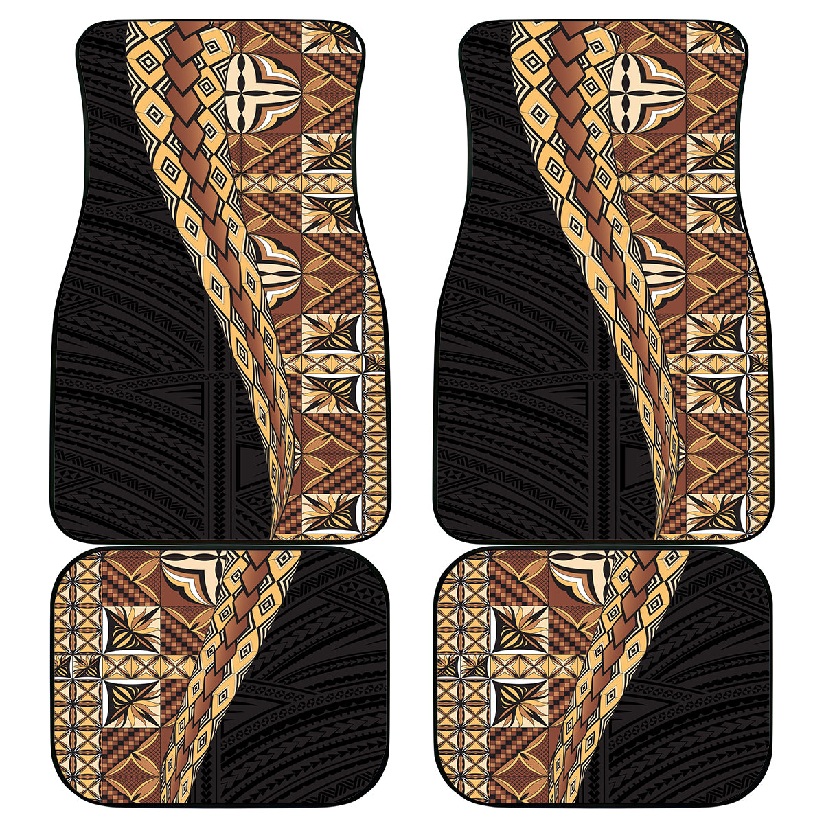 Samoan Siapo Car Mats Tatau Pattern Half Style Retro Mode LT03 Brown - Polynesian Pride