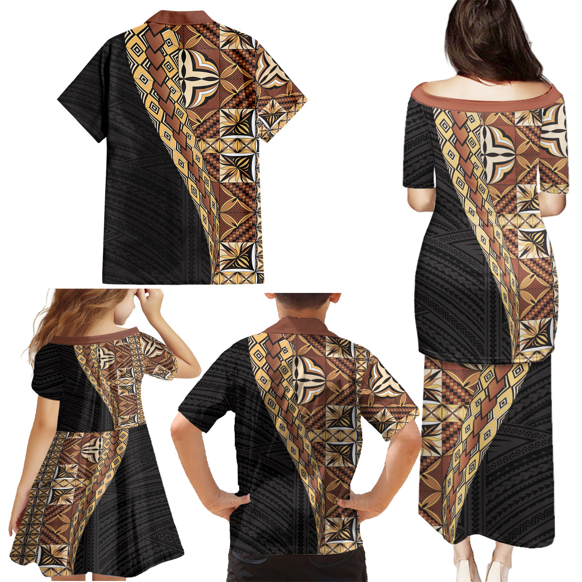 Samoan Siapo Family Matching Puletasi and Hawaiian Shirt Tatau Pattern Half Style Retro Mode LT03 - Polynesian Pride