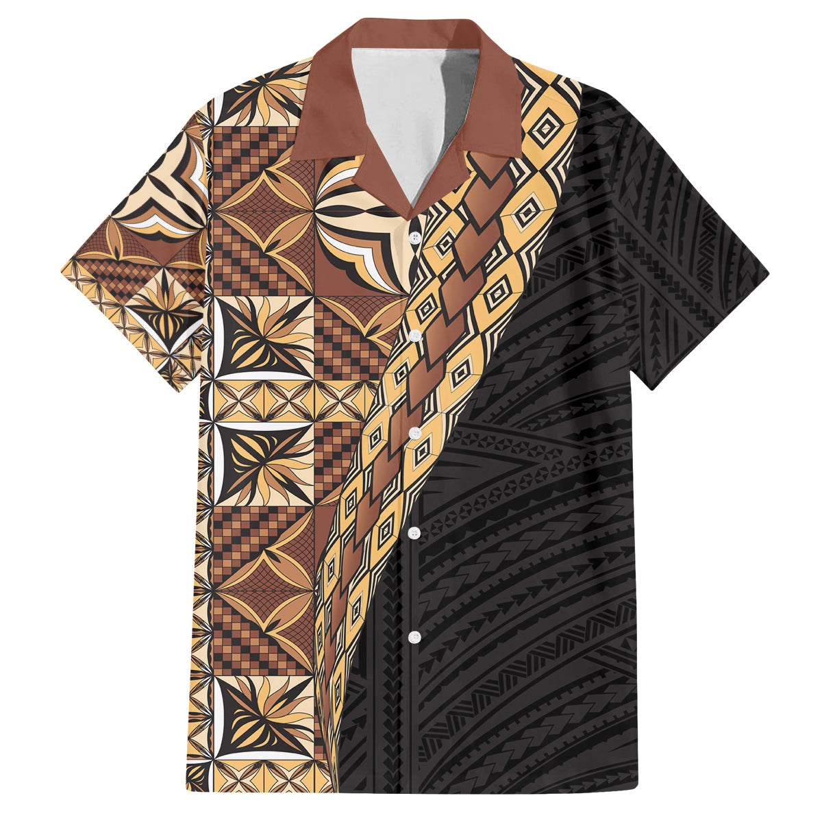 Samoan Siapo Family Matching Puletasi and Hawaiian Shirt Tatau Pattern Half Style Retro Mode LT03 Dad's Shirt - Short Sleeve Brown - Polynesian Pride