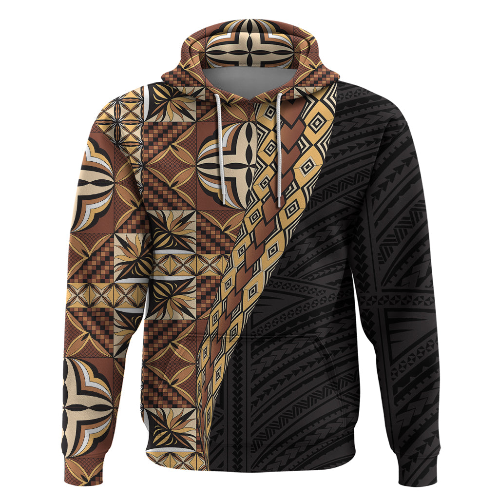 Samoan Siapo Hoodie Tatau Pattern Half Style Retro Mode LT03 Pullover Hoodie Brown - Polynesian Pride