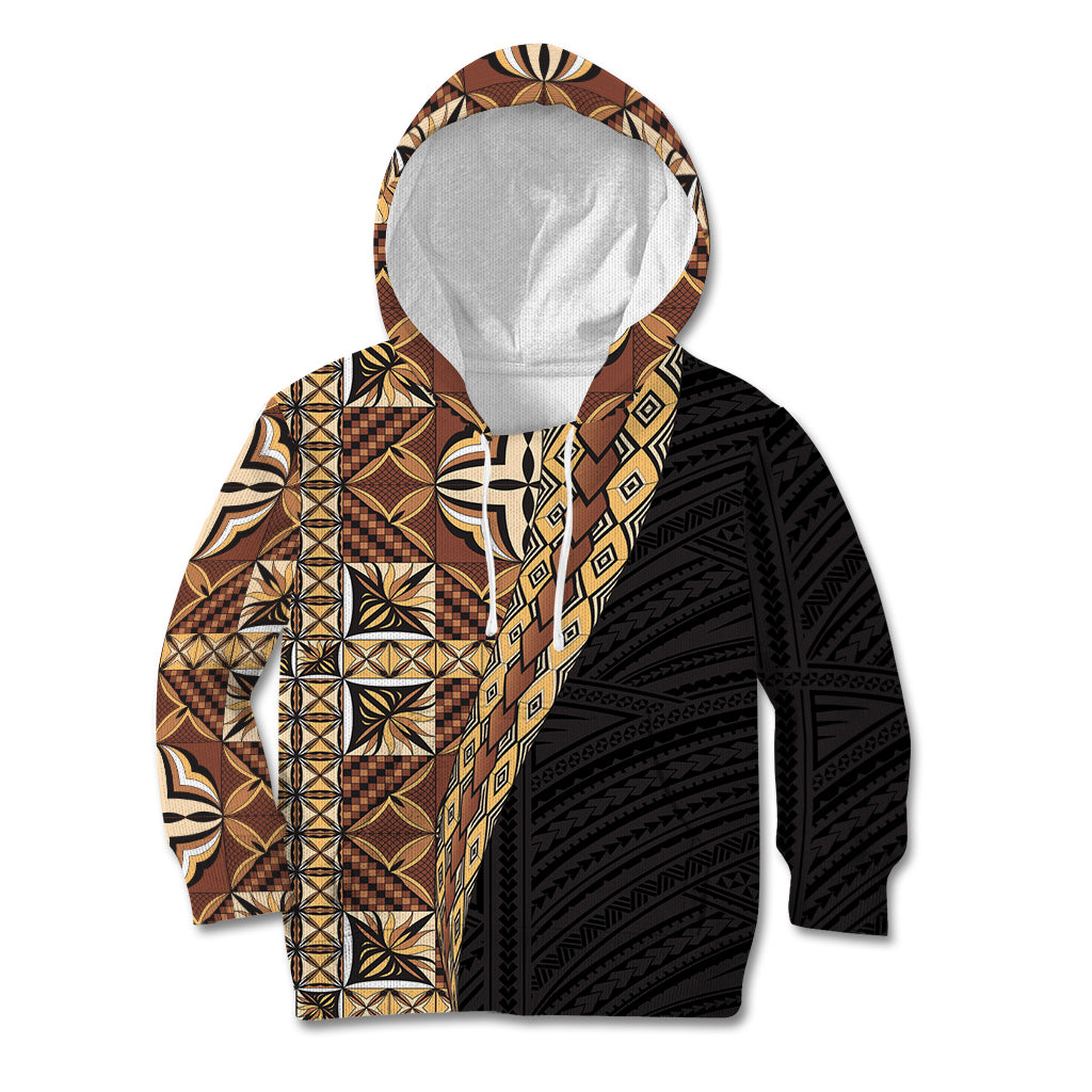 Samoan Siapo Kid Hoodie Tatau Pattern Half Style Retro Mode LT03 Hoodie Brown - Polynesian Pride