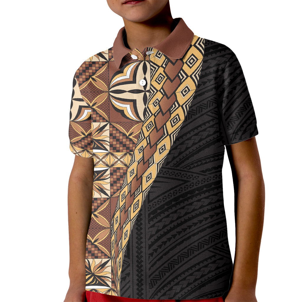 Samoan Siapo Kid Polo Shirt Tatau Pattern Half Style Retro Mode LT03 Kid Brown - Polynesian Pride