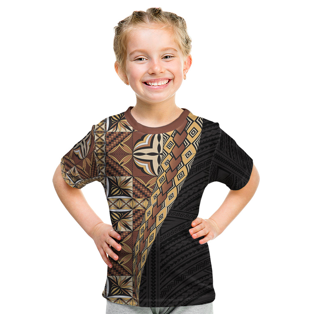 Samoan Siapo Kid T Shirt Tatau Pattern Half Style Retro Mode LT03 Brown - Polynesian Pride