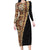 Samoan Siapo Long Sleeve Bodycon Dress Tatau Pattern Half Style Retro Mode LT03 Long Dress Brown - Polynesian Pride