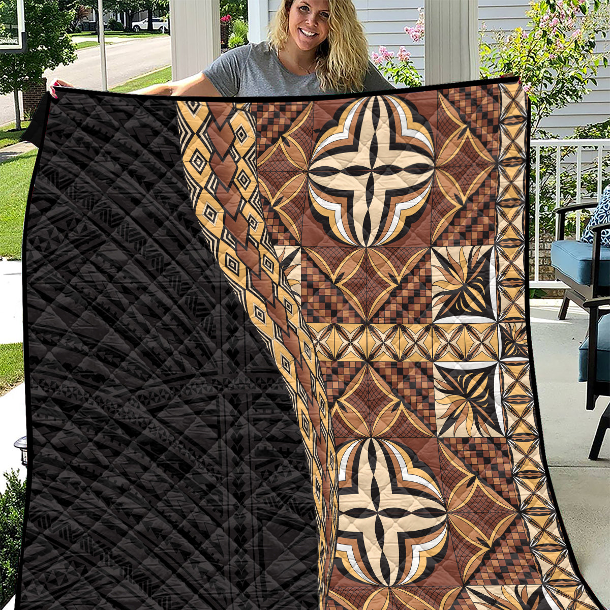 Samoan Siapo Quilt Tatau Pattern Half Style Retro Mode LT03 Brown - Polynesian Pride