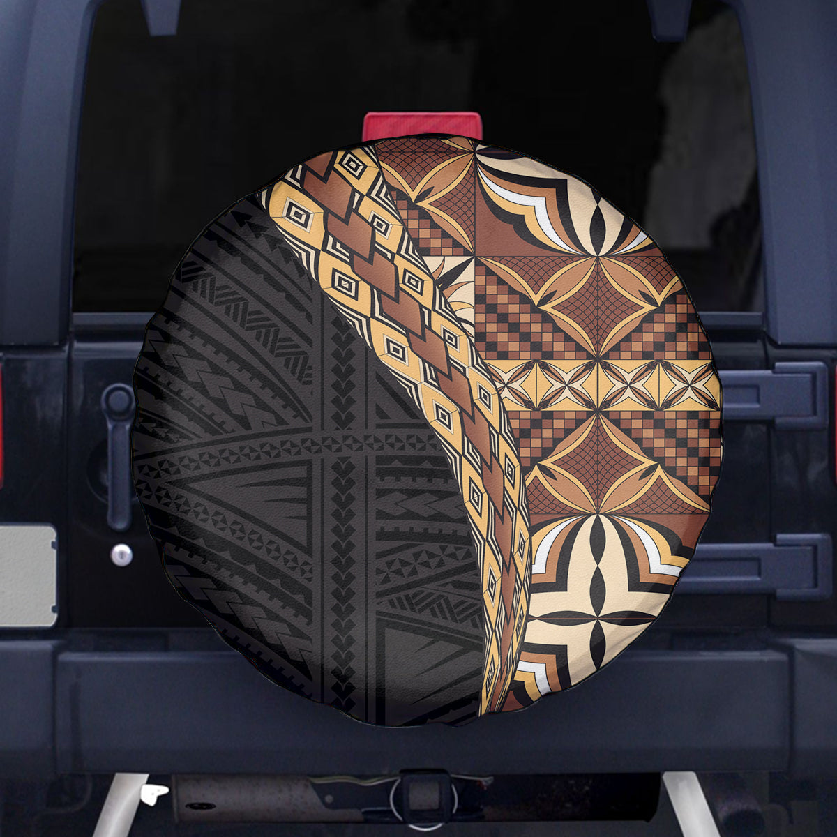 Samoan Siapo Spare Tire Cover Tatau Pattern Half Style Retro Mode LT03 Brown - Polynesian Pride