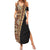 Samoan Siapo Summer Maxi Dress Tatau Pattern Half Style Retro Mode LT03 Women Brown - Polynesian Pride