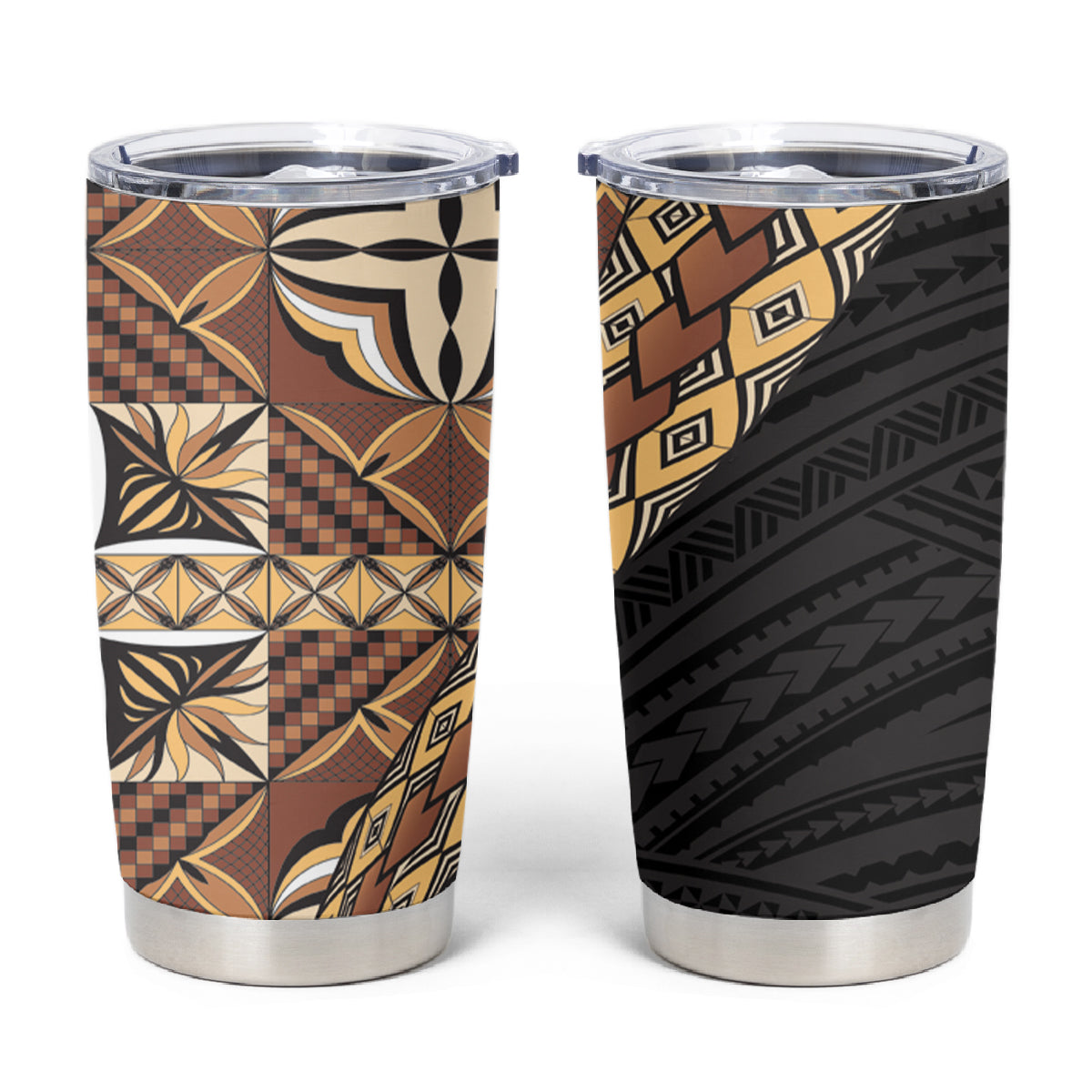 Samoan Siapo Tumbler Cup Tatau Pattern Half Style Retro Mode