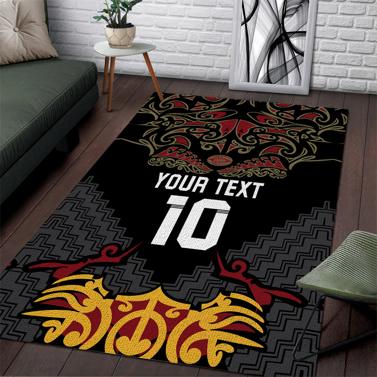 Custom New Zealand Rugby Area Rug Black Fern Maori Tribal Pattern