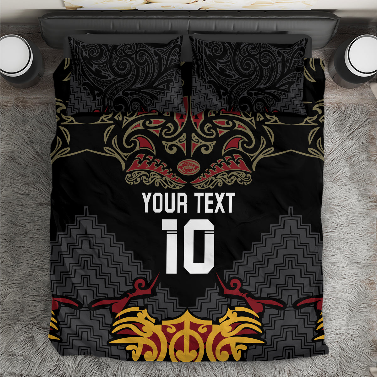 Custom New Zealand Rugby Bedding Set Black Fern Maori Tribal Pattern