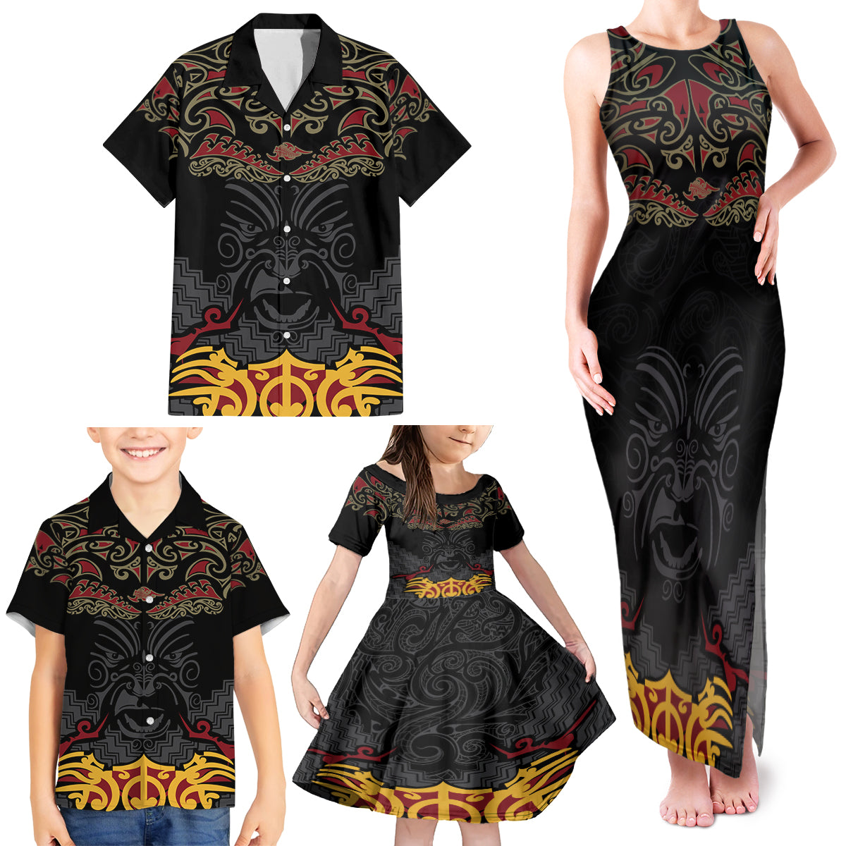 Custom New Zealand Rugby Family Matching Tank Maxi Dress and Hawaiian Shirt Black Fern Maori Tribal Pattern LT03 - Polynesian Pride