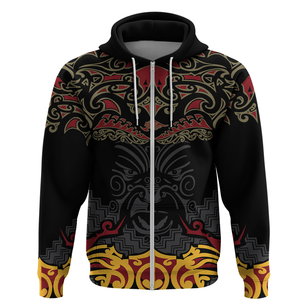 Custom New Zealand Rugby Hoodie Black Fern Maori Tribal Pattern LT03 Zip Hoodie Black - Polynesian Pride