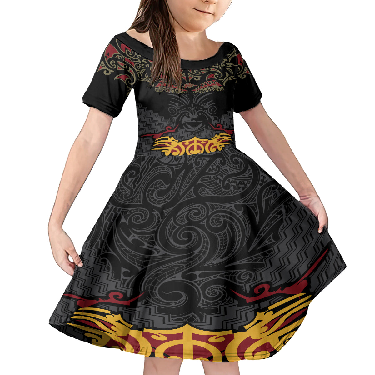 Custom New Zealand Rugby Kid Short Sleeve Dress Black Fern Maori Tribal Pattern LT03 KID Black - Polynesian Pride