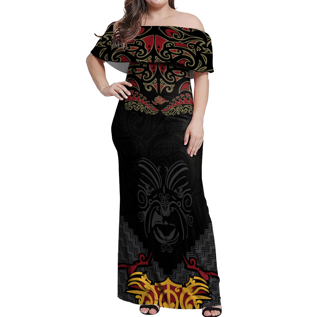 Custom New Zealand Rugby Off Shoulder Maxi Dress Black Fern Maori Tribal Pattern LT03 Women Black - Polynesian Pride