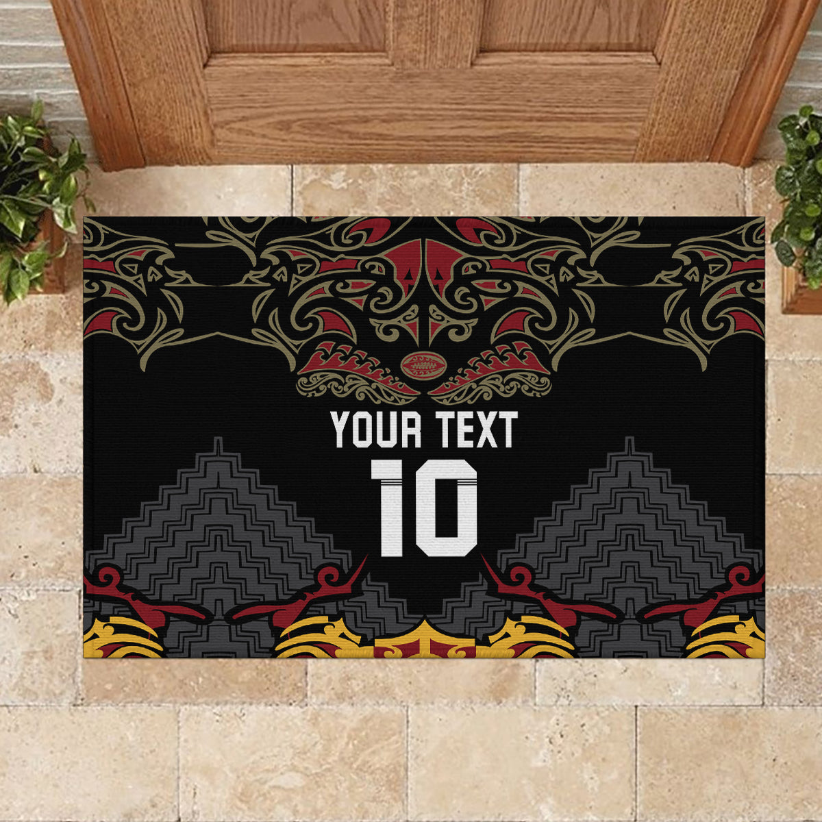 Custom New Zealand Rugby Rubber Doormat Black Fern Maori Tribal Pattern