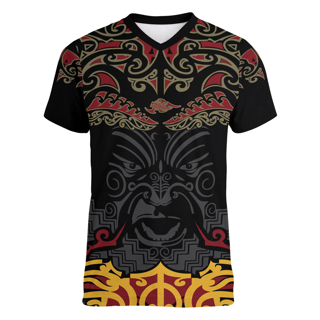 Custom New Zealand Rugby Women V Neck T Shirt Black Fern Maori Tribal Pattern LT03 Female Black - Polynesian Pride