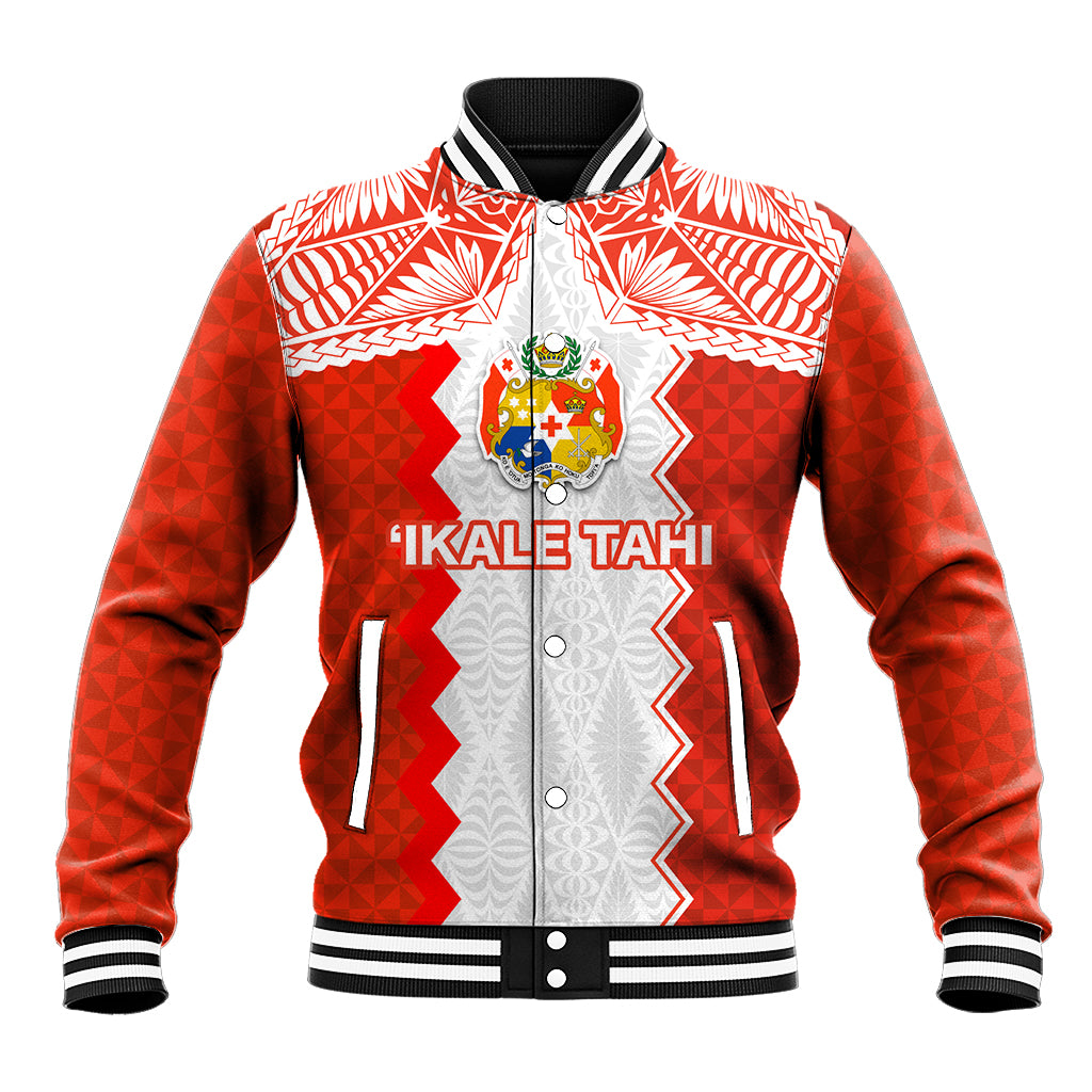 Custom Tonga Rugby Baseball Jacket Ikale Tahi Ngatu Tribal Pattern LT03